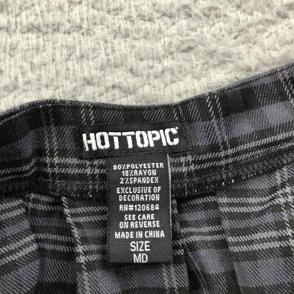 Hot Topic Skirt Womens Medium Gray Plaid Pleated Strap Detail Short Mini